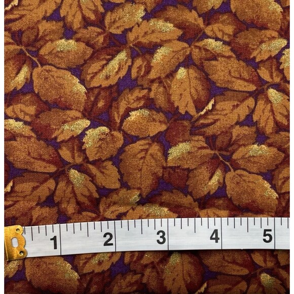 Fall Fabric Autumn Leaves with Gold Metallic Accents on Plum Quilting Cotton BTY - Picture 2 of 2